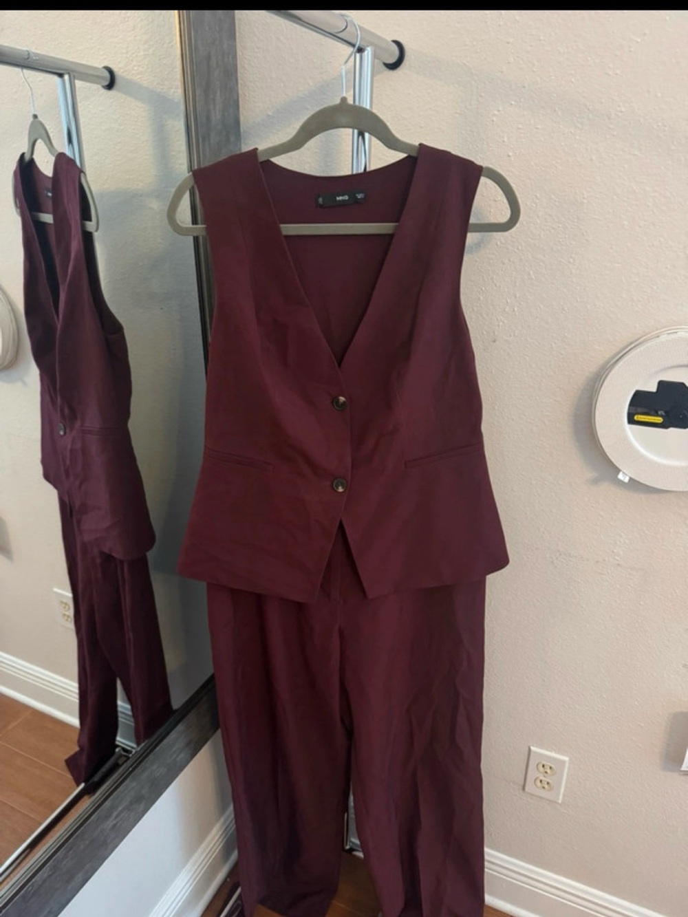 Mango Sleeveless Two-Piece Vest and Pants Set - Burgundy